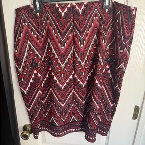 Christopher & Banks Red and Black Chevron Pencil Skirt